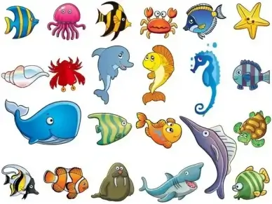 Marine Animal Cartoon Vector Set