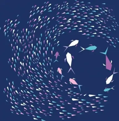 marine background colorful fish icons spiral design