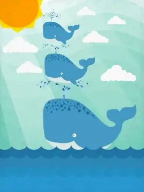 marine background playful whales icons colored cartoon design