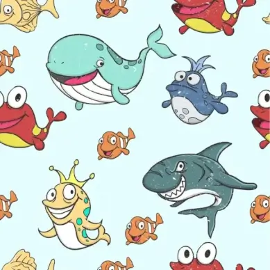 marine creatures background colored stylized cartoon icons