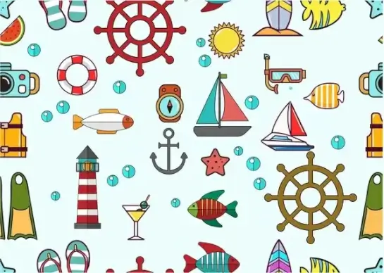 marine icons design with various shapes and colors