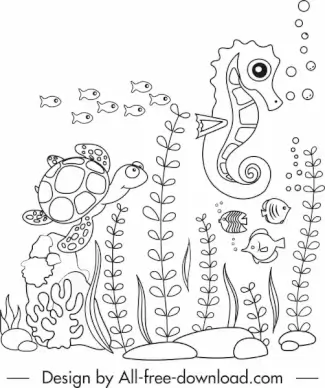 marine life drawing cute handdrawn sketch