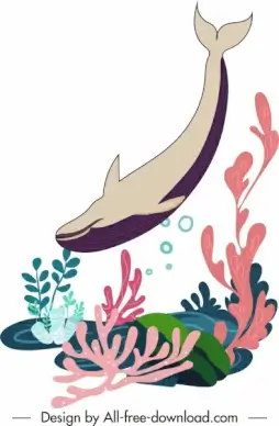 marine painting swimming whale sketch colorful classic