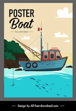 maritime banner fishing boat sea scene sketch