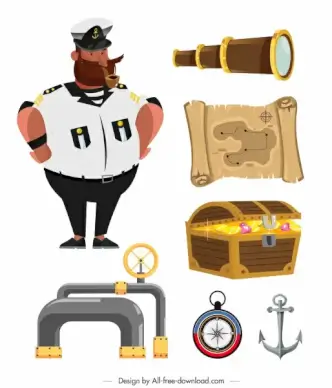 maritime design elements colorful symbols sketch