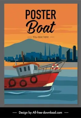maritime poster fishing boat port scene sketch