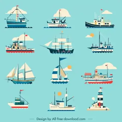 maritime ships icons classic modern sketch