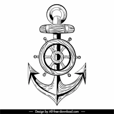 maritime tattoo template black white anchor steering wheel
