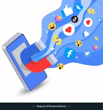 marketing technologies design elements 3d smartphone magnet attracting web icons sketch