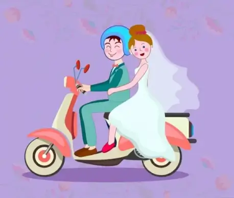 marriage background couple riding scooter retro design