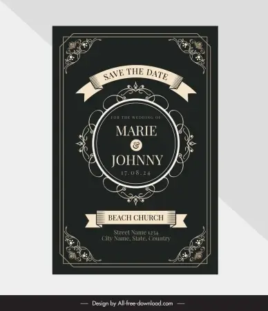 marriage card template elegant dark symmetric vintage frame 