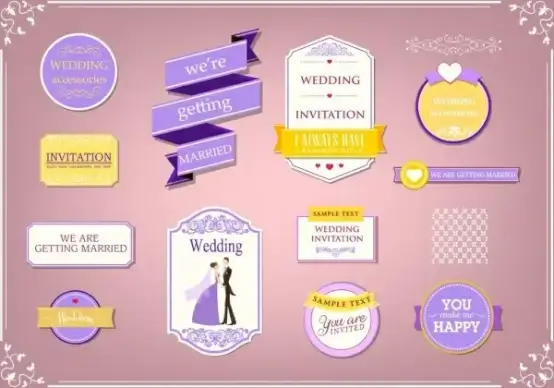 marriage design elements various shapes violet white decor