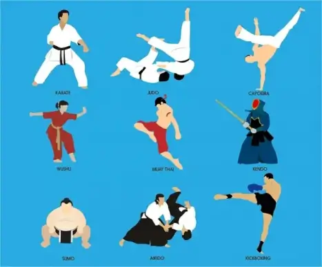 martial arts vector illustration with various subjects