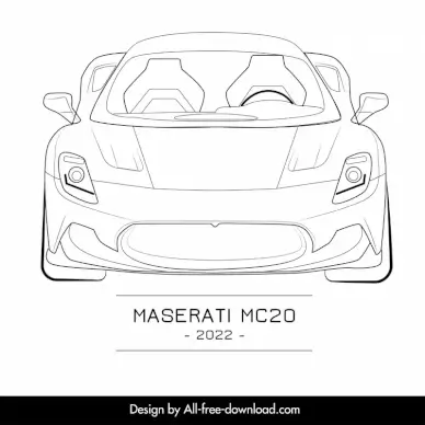maserati mc20 2022 car model advertising template black white handdrawn front view outline