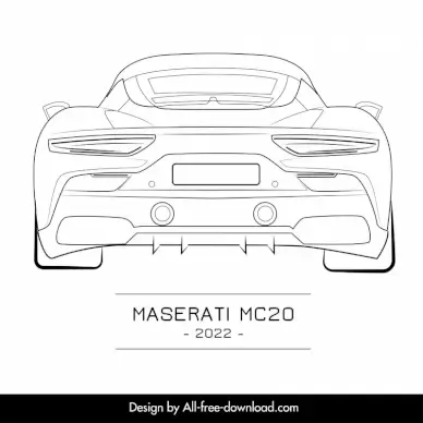 maserati mc20 2022 car model advertising template flat handdrawn back view outline symmetric design 