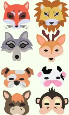 mask icons collection animal faces isolation