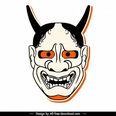 mask japan icon flat symmetric classical handdrawn frightening face outline 
