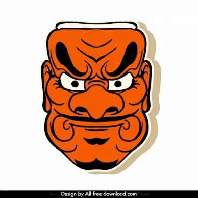 mask japan icon flat symmetric classical handdrawn male face sketch