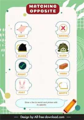 matching opposite practice worksheet for children template isolated animals objects icons sketch