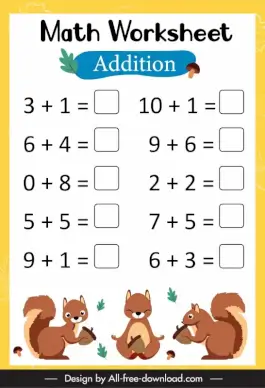 math worksheet for kids template addition math autumn elements sketch