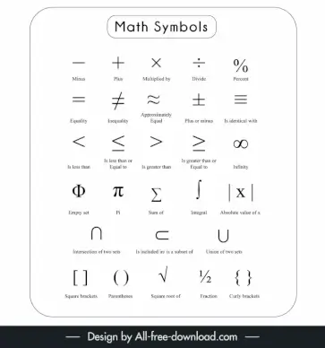 mathematical symbols design elements flat black white design 