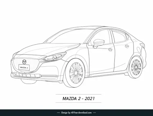mazda 2 2021 car model icon black white handdrawn tilt angle view outline