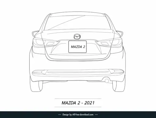 mazda 2 2021 car model icon flat black white symmetric handdrawn rear view outline