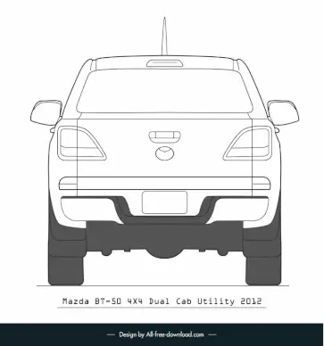 mazda bt 50 car model template black white handdrawn symmetric rear view outline 