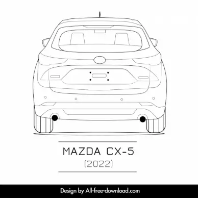 mazda cx5 2022 advertising banner flat black white handdrawn back view outline 