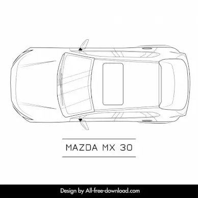 mazda mx 30 car model icon flat black white handdrawn symmetric top view sketch
