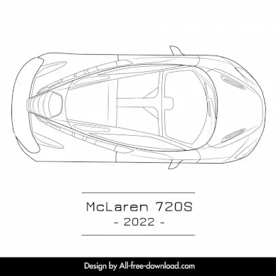 mclaren 720s 2022 car advertising template flat black white top view outline