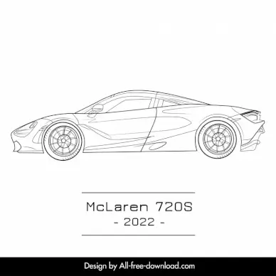 mclaren 720s 2022 car model advertising template flat black white side view outline