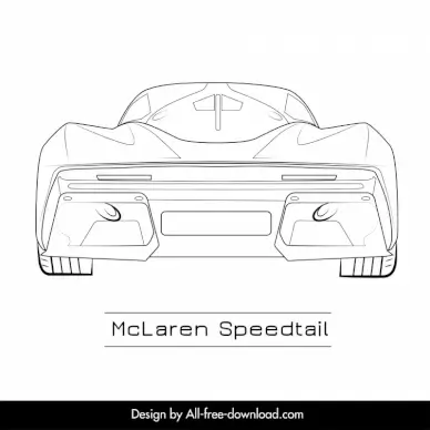 mclaren speedtail car model icon flat black white handdrawn symmetric back view sketch