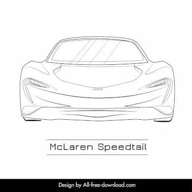 mclaren speedtail car model icon flat black white symmetric handdrawn front view outline