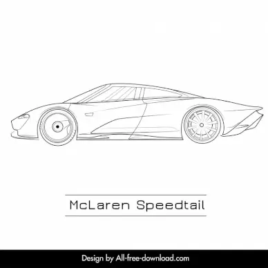 mclaren speedtail luxury car model template flat black white handdrawn side view outline