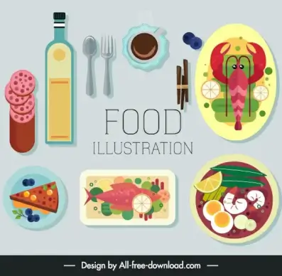 meal design elements colorful flat classic sketch