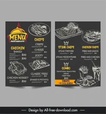 meat and chips restaurant menu template classic dark flat handdrawn 