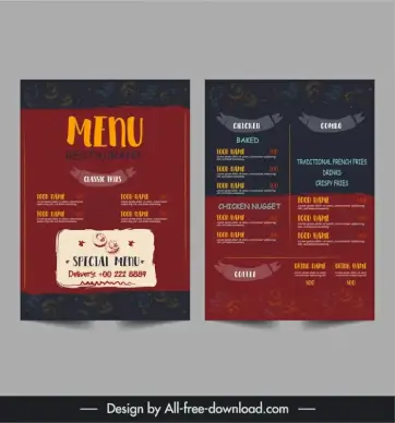 meat chips restaurant menu  template flat dark elegance 