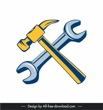 mechanical tool icons hammer wrench sketch 