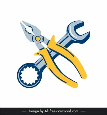 mechanical tools icons flat pincers wrench tools sketch 