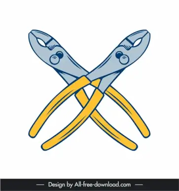 mechanical tools icons pincers wrench sketch flat symmetric outline 