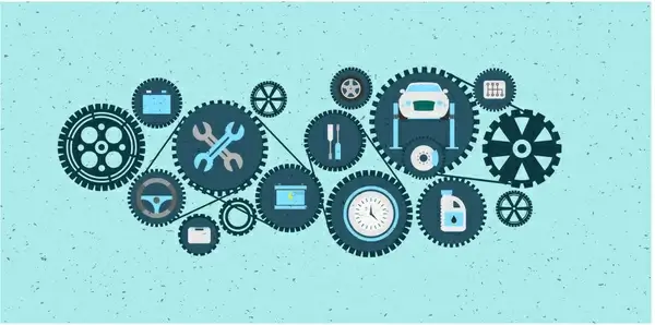 mechanism vector illustration with gears and mechanical icons design