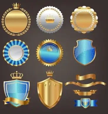 medal design elements royal style various shiny shapes
