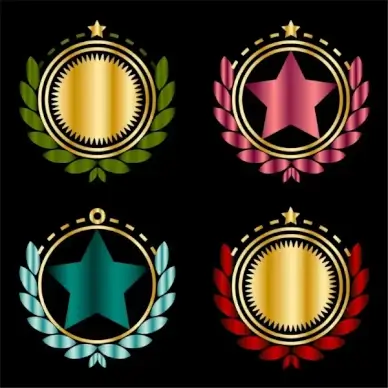 medal icons sets various colorful shiny shapes isolation