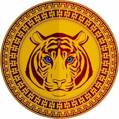 medal template tiger icon classical decoration