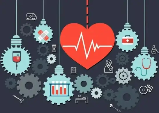 medical background heart gears lightbulbs icons tools symbols