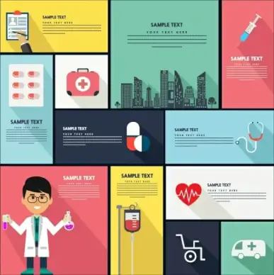 medical banner sets various colored symbols decoration