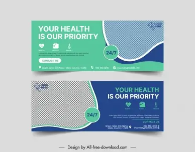 medical banner template checkered curves decor