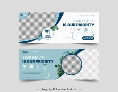 medical banner template elegant flat checkered leaves medical elements