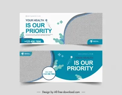 medical banner template flat elegant checkered leaves